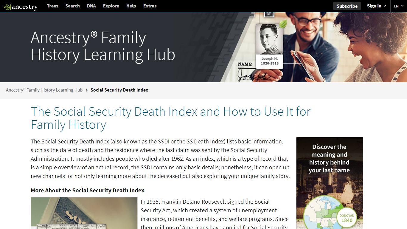 SSDI | Ancestry® Family History Learning Hub