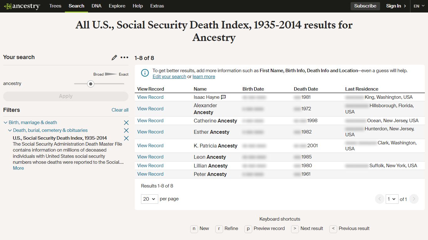 U.S., Social Security Death Index, 1935-2014 - Ancestry.com